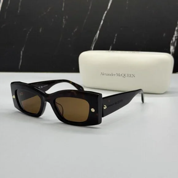 NEW AM0426S 002 ALEXANDER MCQUEEN HAVANA SQUARE UNISEX SUNGLASSES